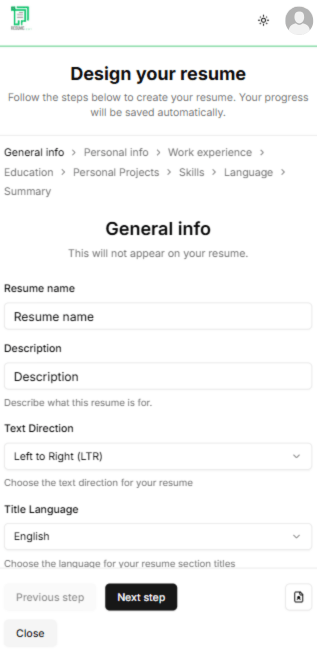 mobile app preview - resume editor